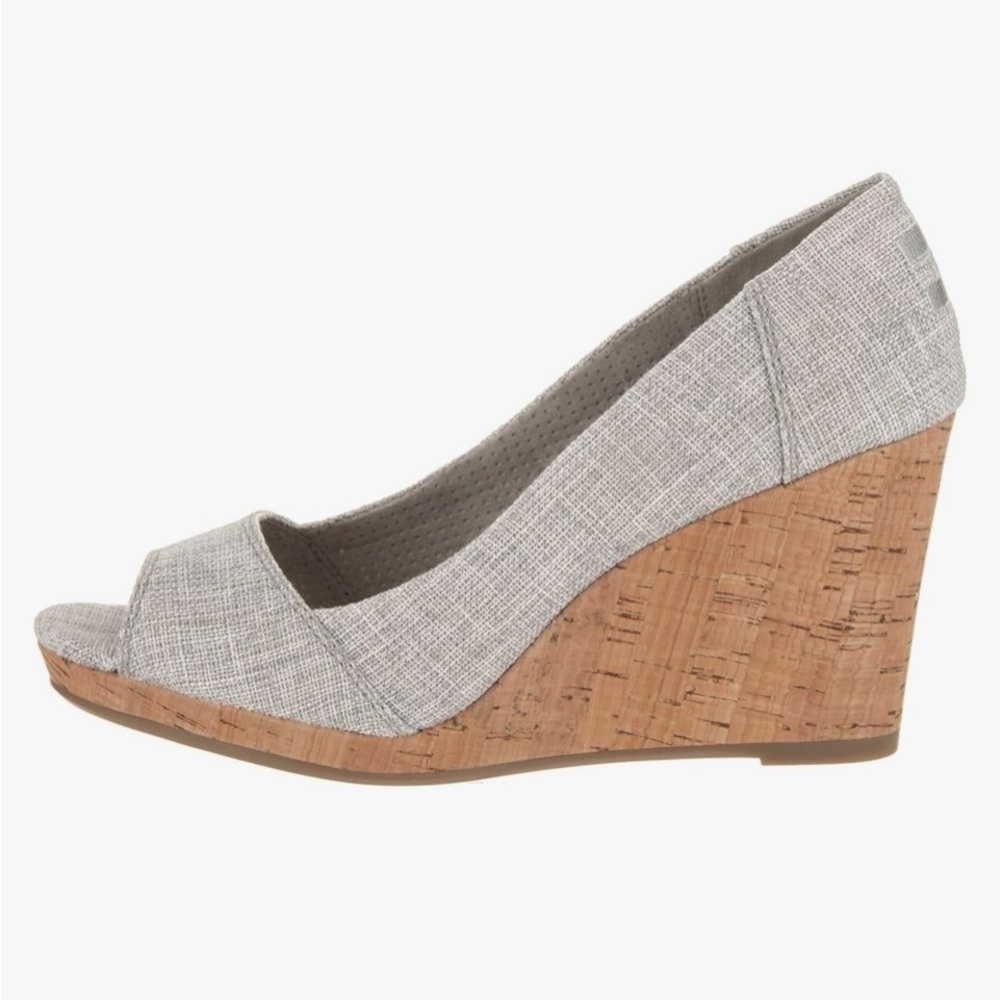TOMS Stella Grey Woven Peep-Toe Wedge - Picture 10 of 12